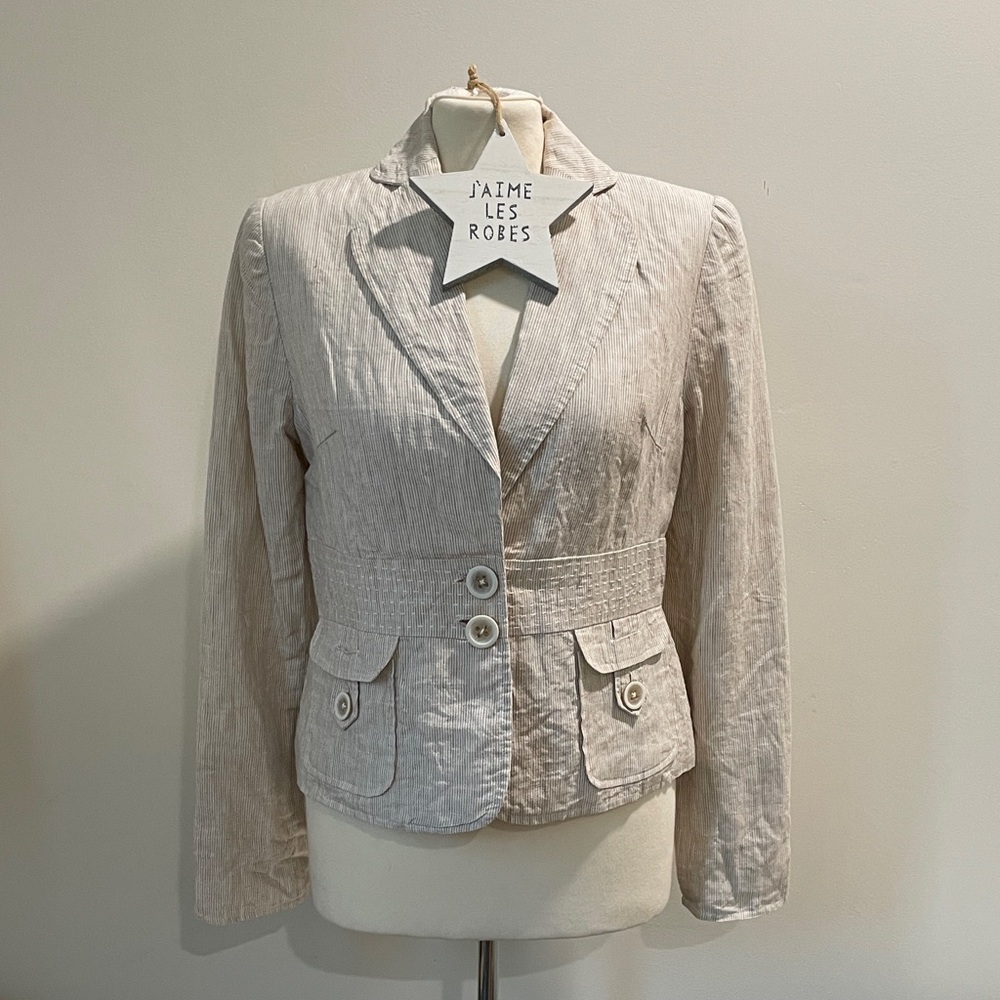 LILY STANHOPE Cream & White Stripe Linen Blazer